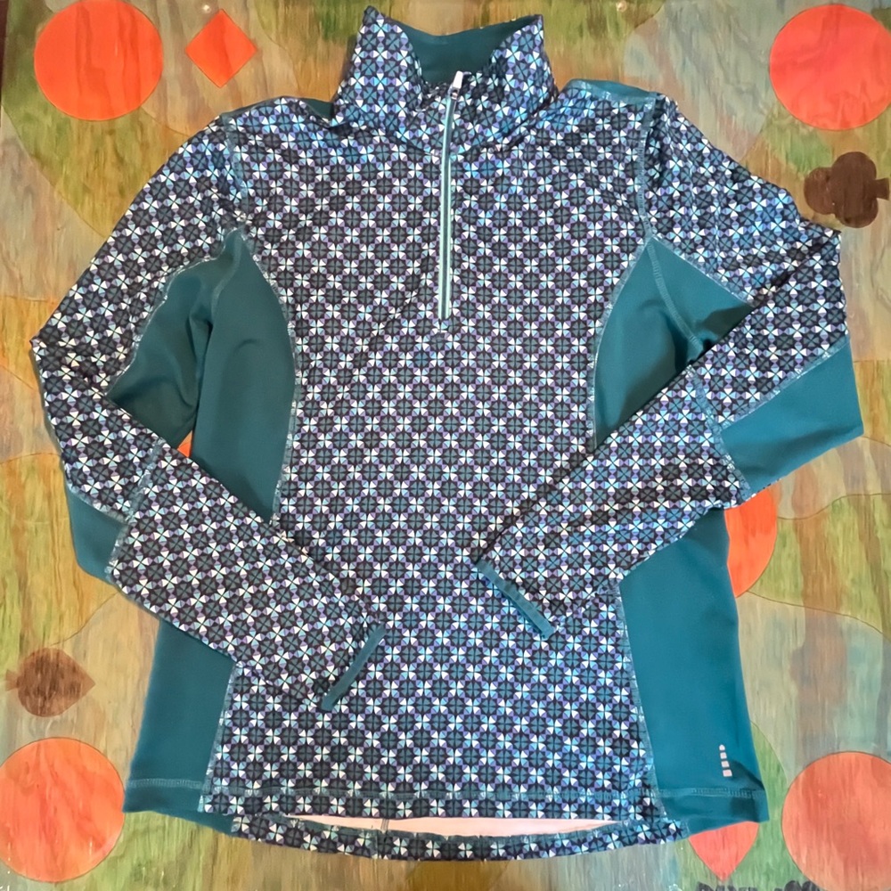 Lands End 1/4 Zip Pullover Shirt Womens Large Green Purple Running Athletic.
